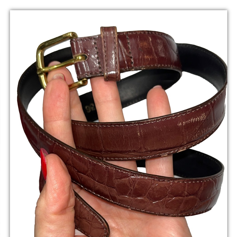 SIZE 36 Dark Brown Leather LEEGIN BELT 1”wide Brass Buckle 5779 Alligator 23409